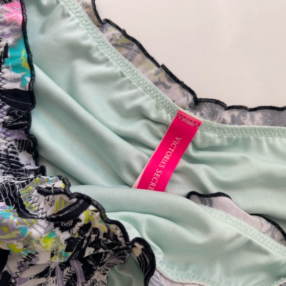 Victoria's Secret Floral Print Bikini Bottoms in Mint, Black, Pink - Picture 3 of 3